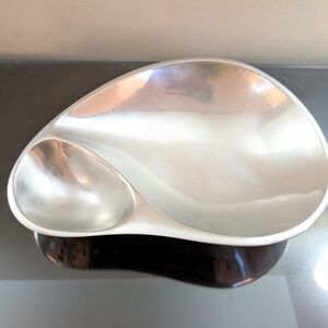 Vtg Nambe Silver Chip Dip Divided Serving Bowl Tray Platter - retains hot & cold